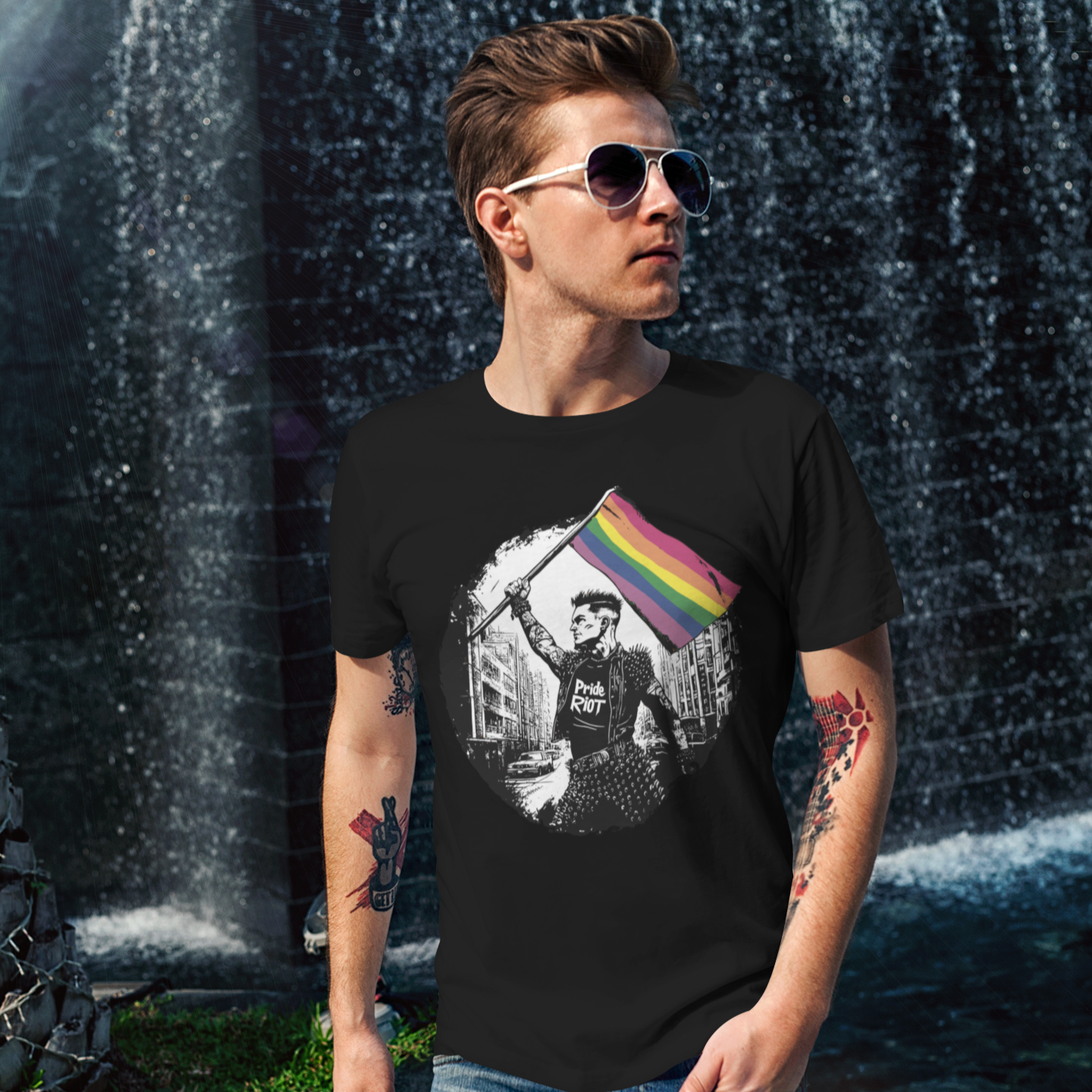 Riot Flagbearer Tee – Queer Punk Protest Shirt – Unisex LGBTQ+ 2025 Pride Graphic by Pride Riot