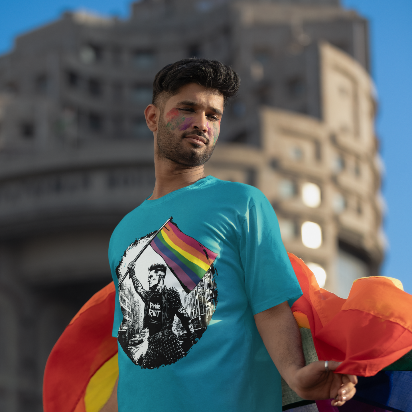 Riot Flagbearer Tee – Queer Punk Protest Shirt – Unisex LGBTQ+ 2025 Pride Graphic by Pride Riot