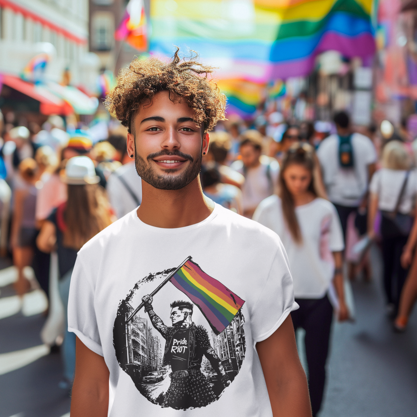Riot Flagbearer Tee – Queer Punk Protest Shirt – Unisex LGBTQ+ 2025 Pride Graphic by Pride Riot