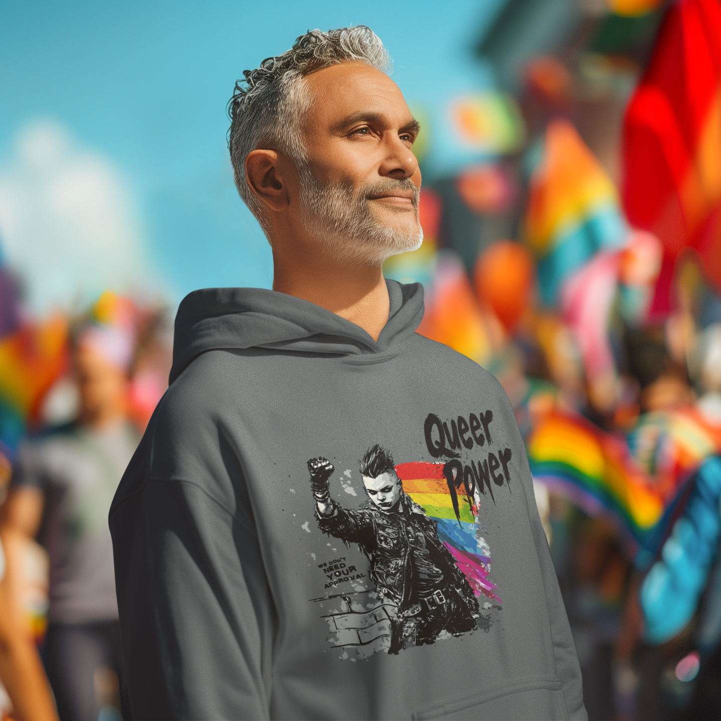 QUEER POWER Hoodie – Light Edition | LGBTQ+ Pride Sweatshirt, Unisex Fit, Punk Streetwear for Protest & Everyday Rebellion