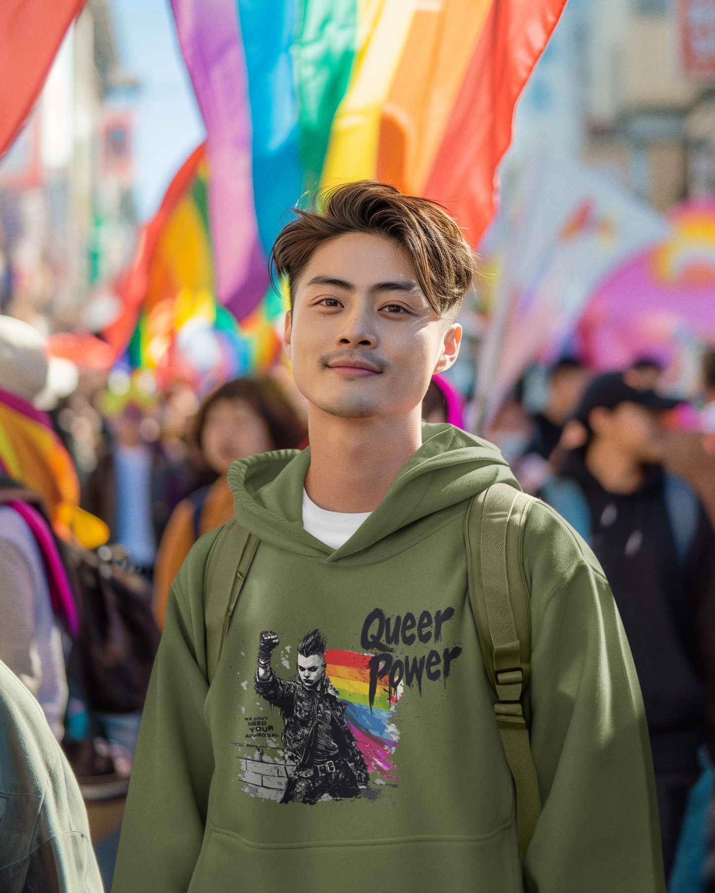 QUEER POWER Hoodie – Light Edition | LGBTQ+ Pride Sweatshirt, Unisex Fit, Punk Streetwear for Protest & Everyday Rebellion