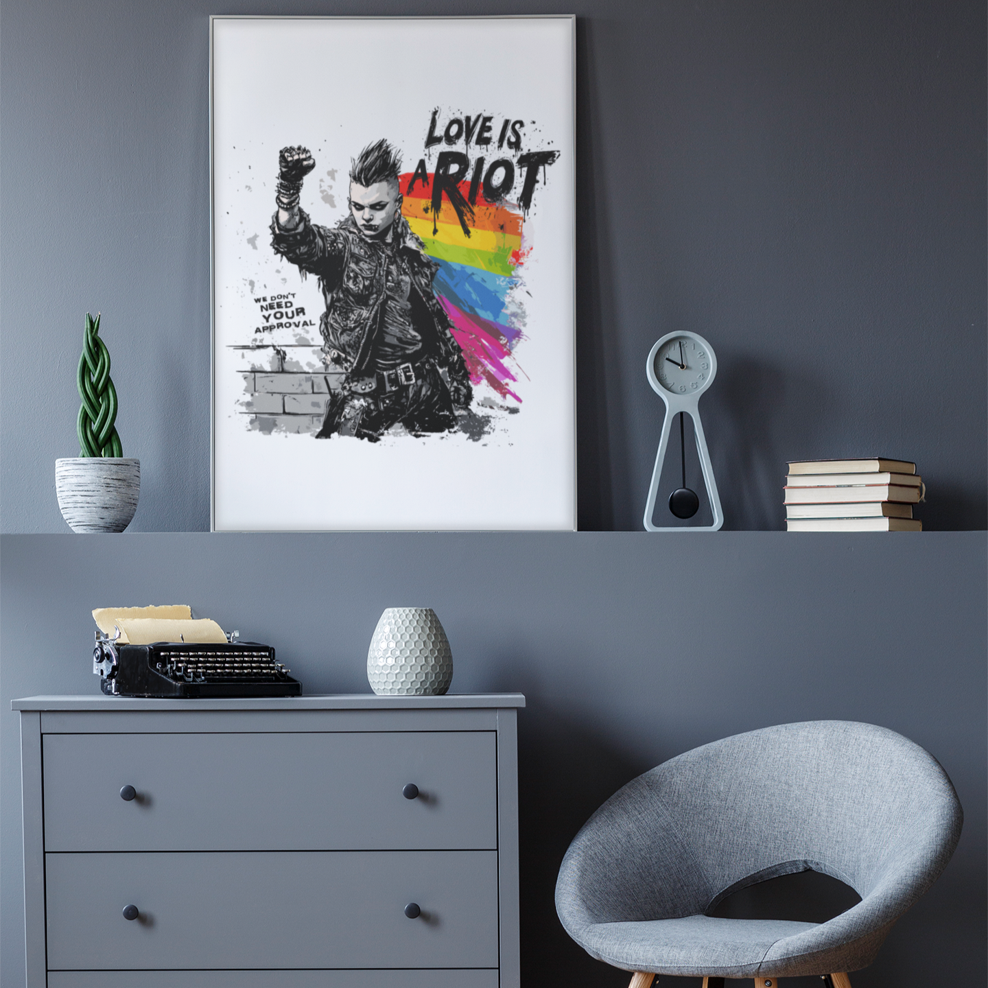 Love Is a Riot – Framed Queer Punk Poster (Rainbow Protest Art, Matte Print)