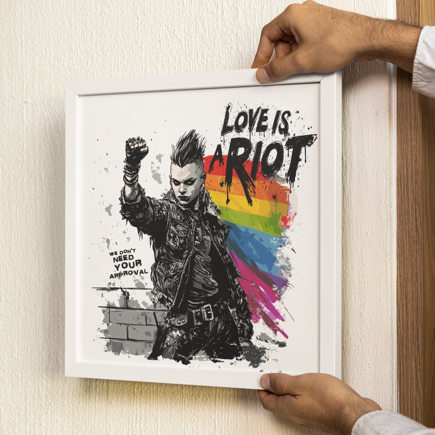 Love Is a Riot – Framed Queer Punk Poster (Rainbow Protest Art, Matte Print)