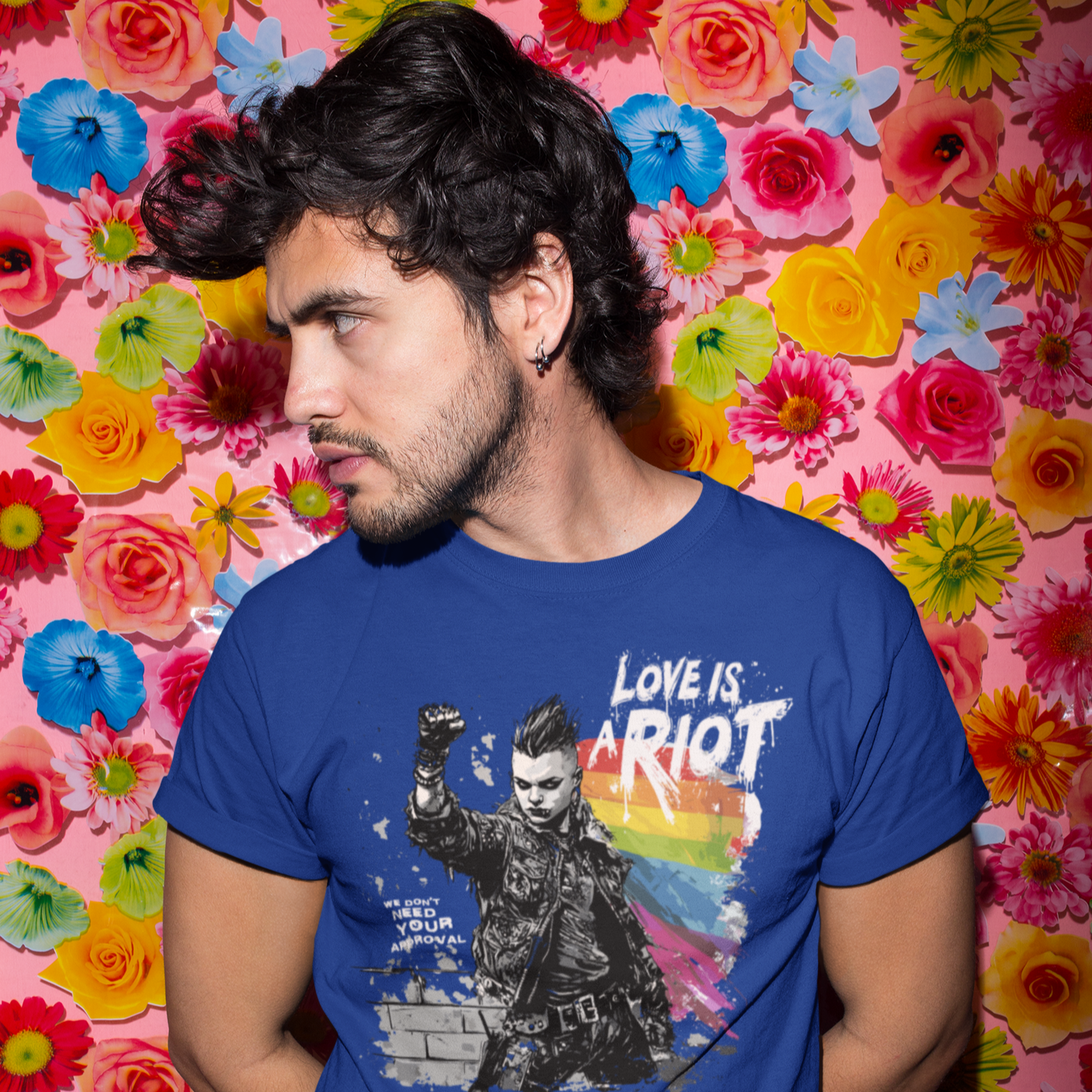 Love Is a Riot – Queer Punk T-Shirt - 2025 Pride (Dark Colors Edition, Bold Rainbow Protest Design)