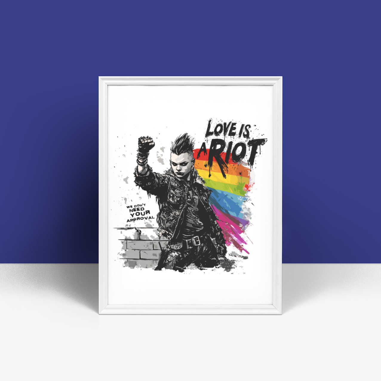 Love Is a Riot – Framed Queer Punk Poster (Rainbow Protest Art, Matte Print)