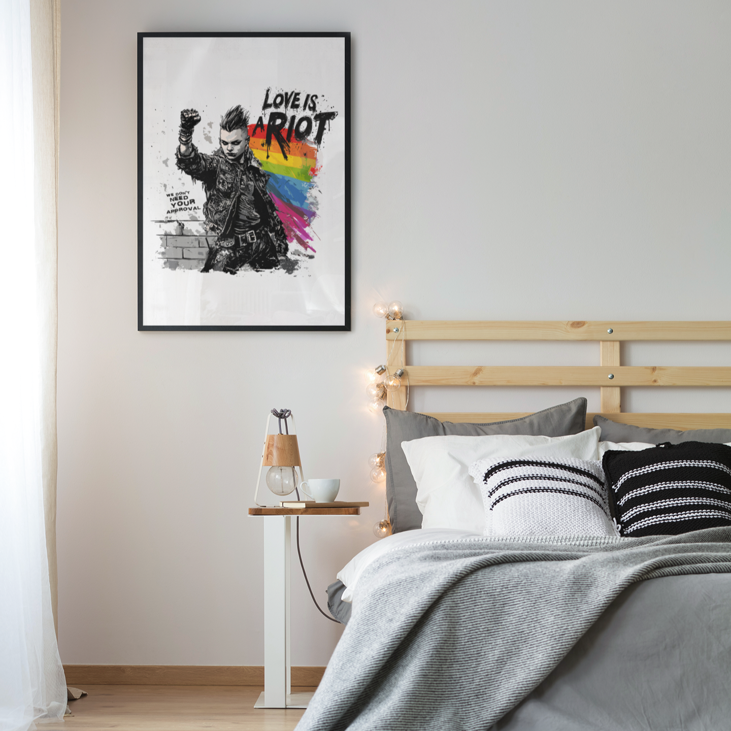 Love Is a Riot – Framed Queer Punk Poster (Rainbow Protest Art, Matte Print)
