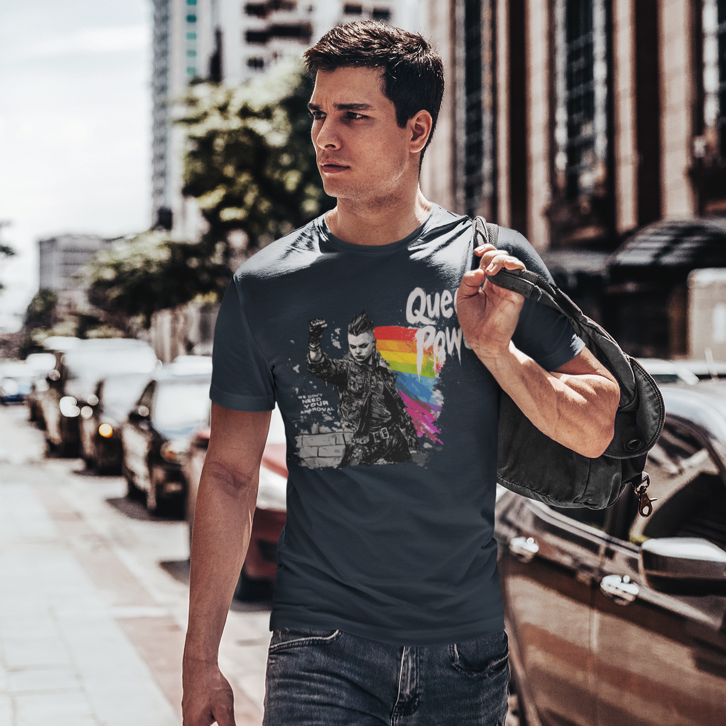 QUEER POWER TEE โ DARK (STANDARD EDITION) | LGBTQ+ Pride Shirt, Unisex Fit, Punk Protest Graphic