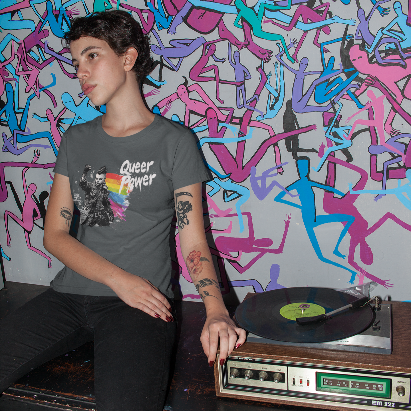 QUEER POWER TEE โ DARK (STANDARD EDITION) | LGBTQ+ Pride Shirt, Unisex Fit, Punk Protest Graphic