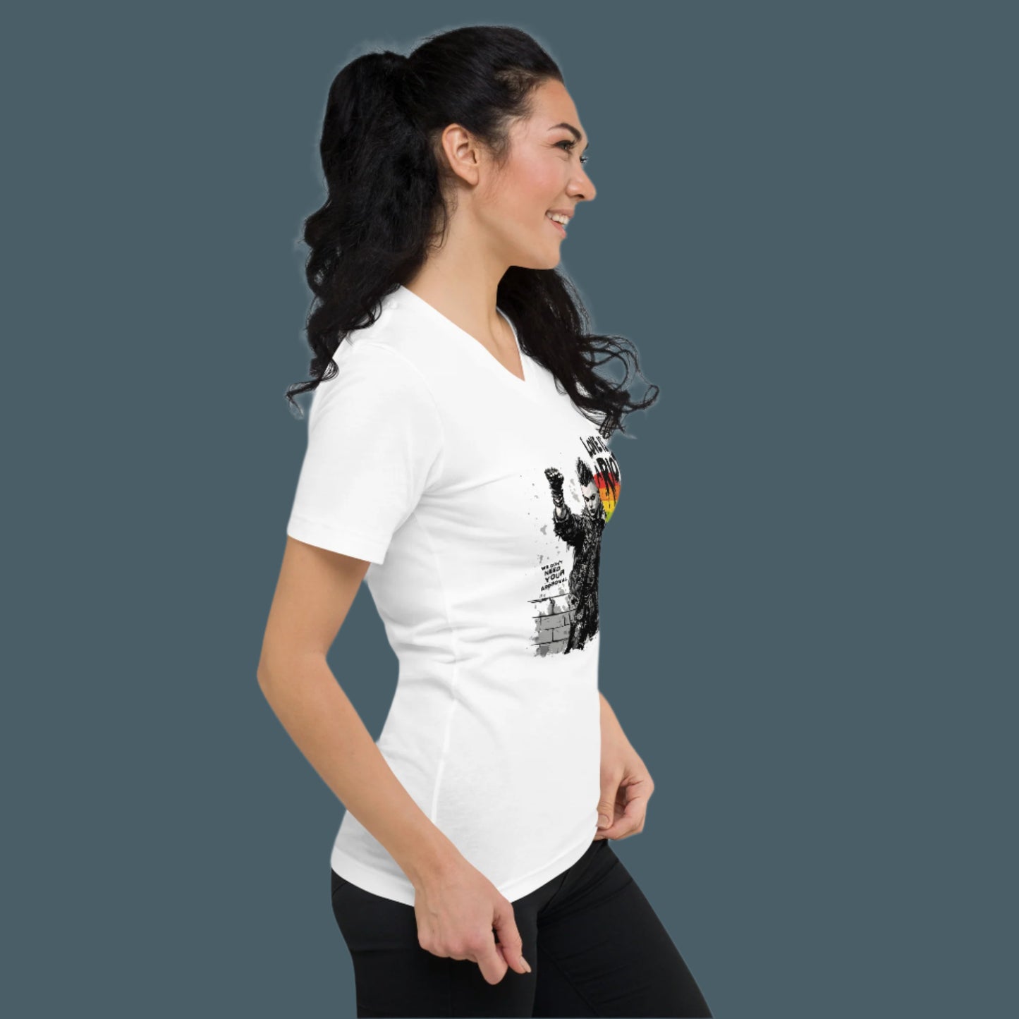 Love Is a Riot LGBTQ+ Punk Pride V-Neck – White Unisex Tee for Queer Rebels 2025