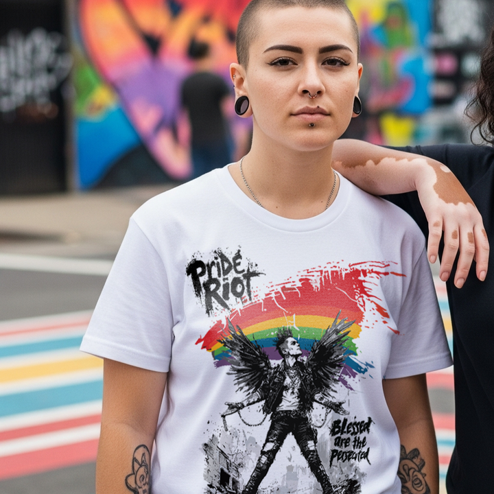 Blessed Are the Persecuted – Queer Punk Angel Tee (Bella + Canvas 3001)