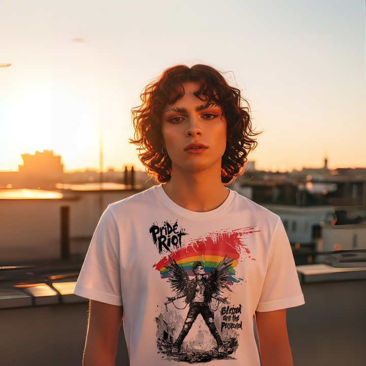 Blessed Are the Persecuted – Queer Punk Angel Tee (Bella + Canvas 3001)