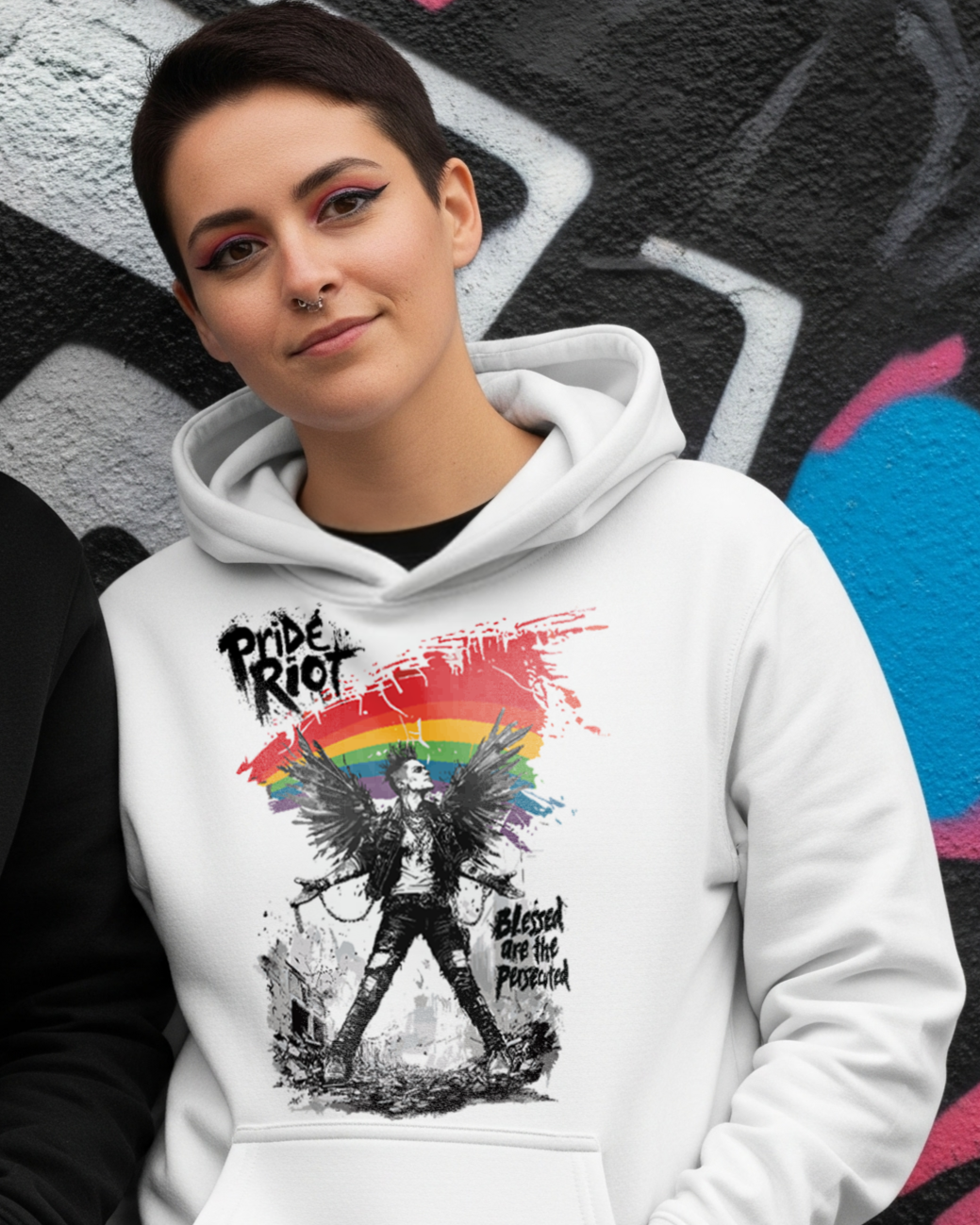 Blessed Are the Persecuted Hoodie – Queer Punk Angel LGBTQ+ Pride Sweatshirt, Gothic Wings Rainbow Protest Hoodie (Unisex)