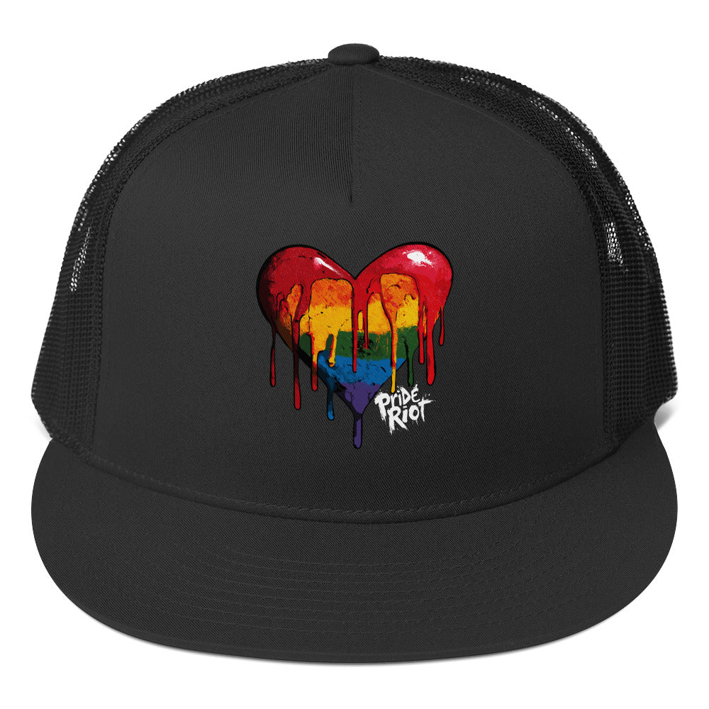 Bleeding Heart Trucker Hat – Dark Edition | LGBTQ+ Punk Pride Snapback Cap for Queer Streetwear Style