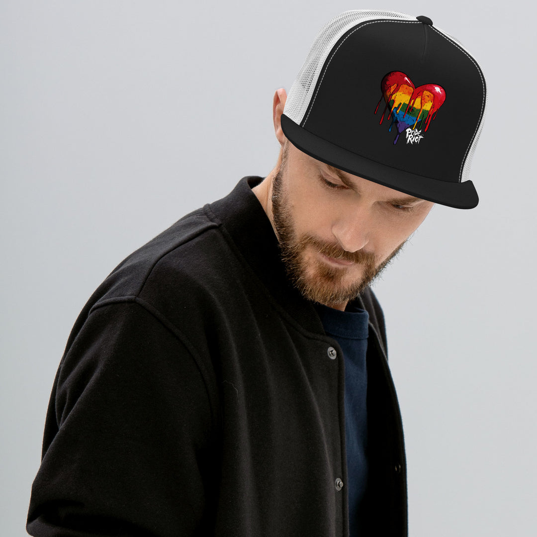 Bleeding Heart Trucker Hat – Dark Edition | LGBTQ+ Punk Pride Snapback Cap for Queer Streetwear Style