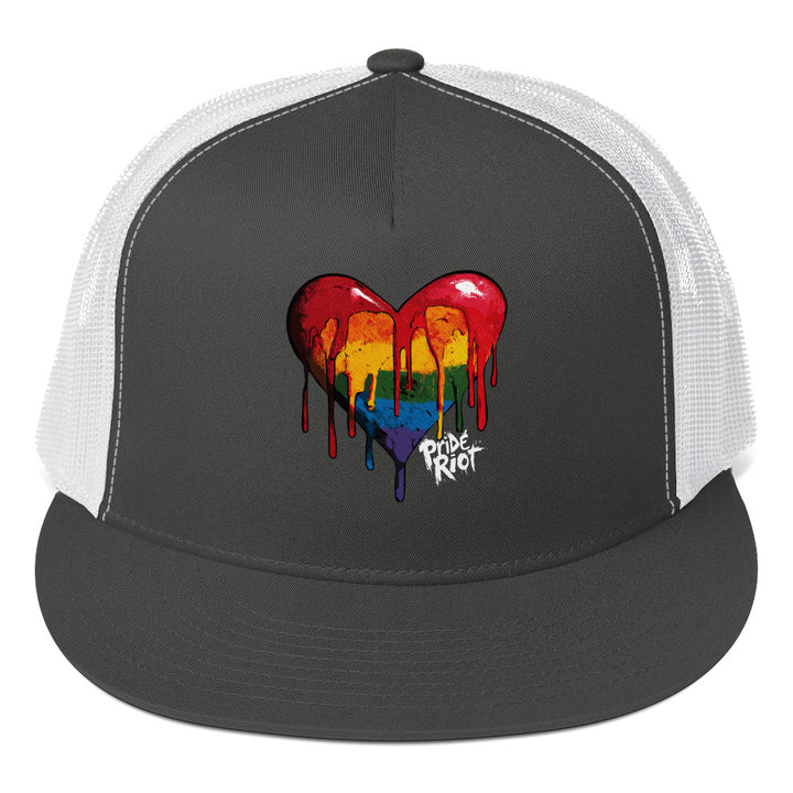 Bleeding Heart Trucker Hat – Dark Edition | LGBTQ+ Punk Pride Snapback Cap for Queer Streetwear Style
