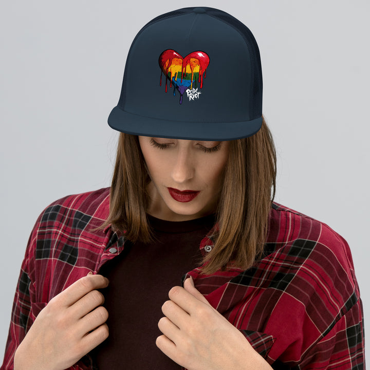 Bleeding Heart Trucker Hat – Dark Edition | LGBTQ+ Punk Pride Snapback Cap for Queer Streetwear Style