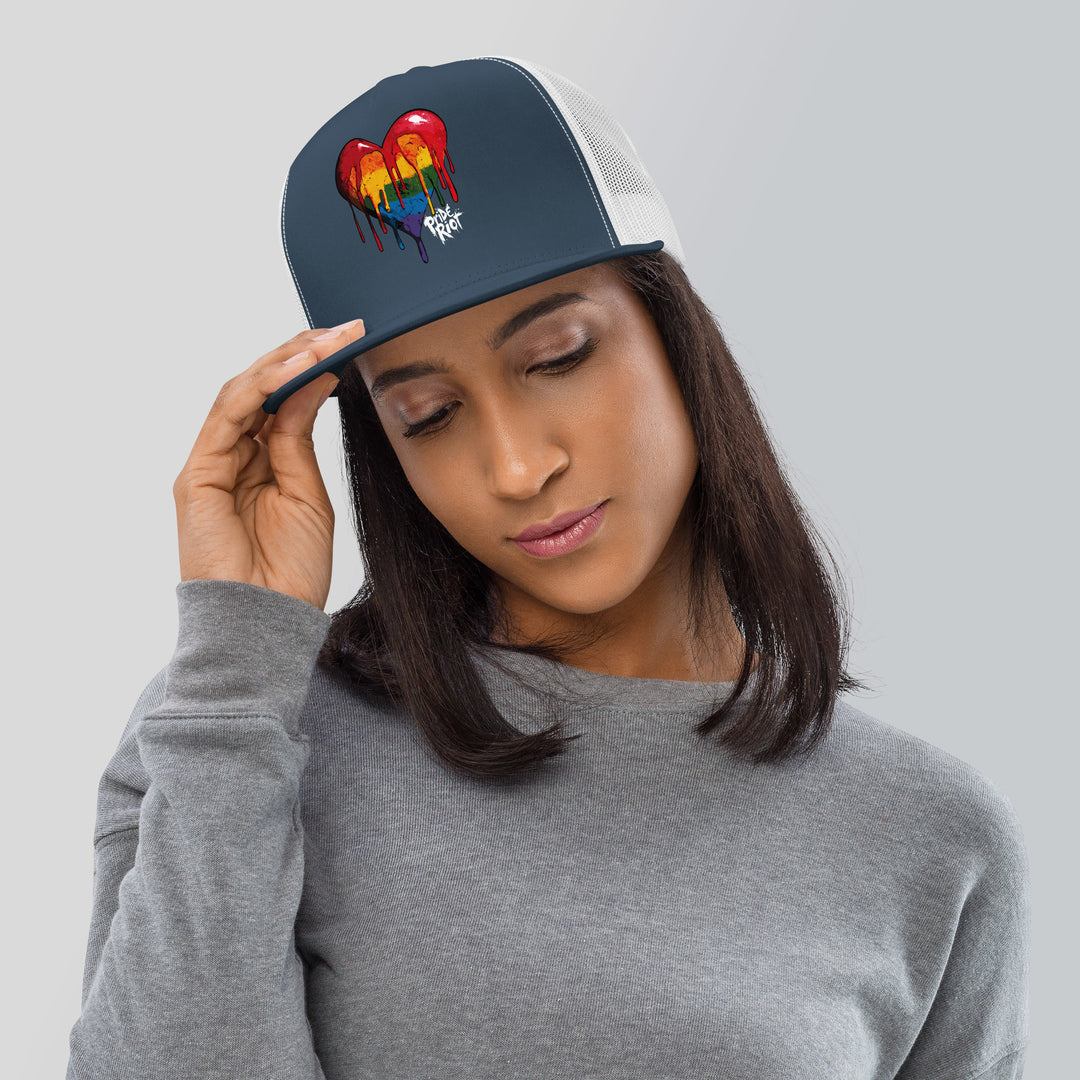 Bleeding Heart Trucker Hat – Dark Edition | LGBTQ+ Punk Pride Snapback Cap for Queer Streetwear Style