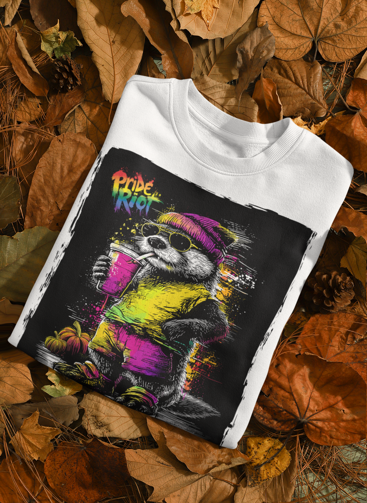Friendsgiving Otter sweatshirt — white, front — Pride Riot