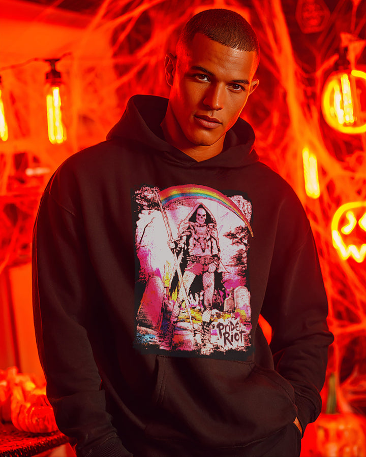 Rainbow Reaper Hoodie | Queer Goth Punk Pride Apparel | Pride Riot