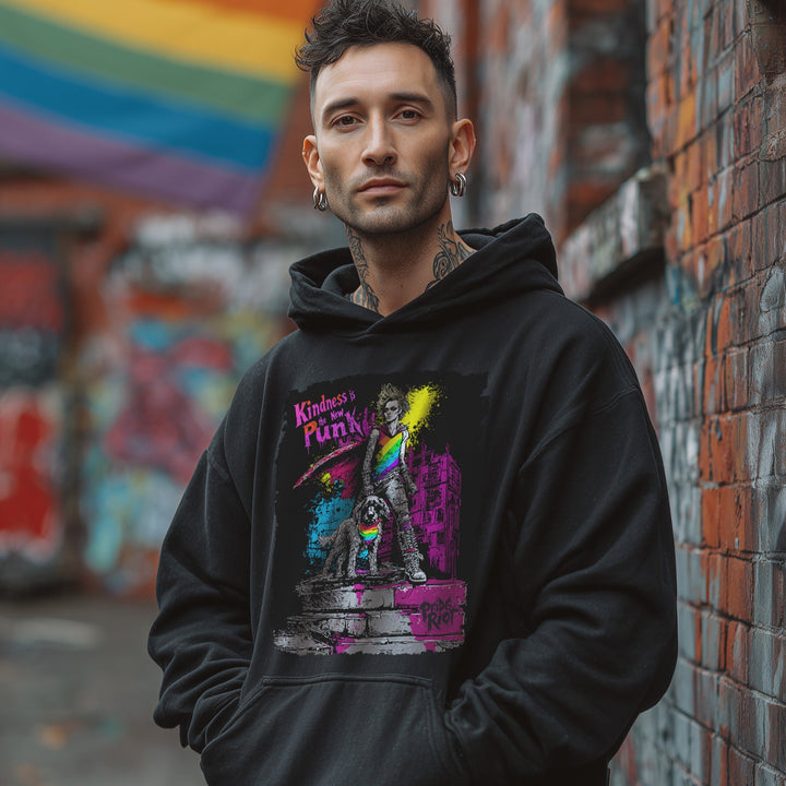 Kindness Is the New Punk Hoodie | Queer Superhero Pride Apparel | Pride Riot