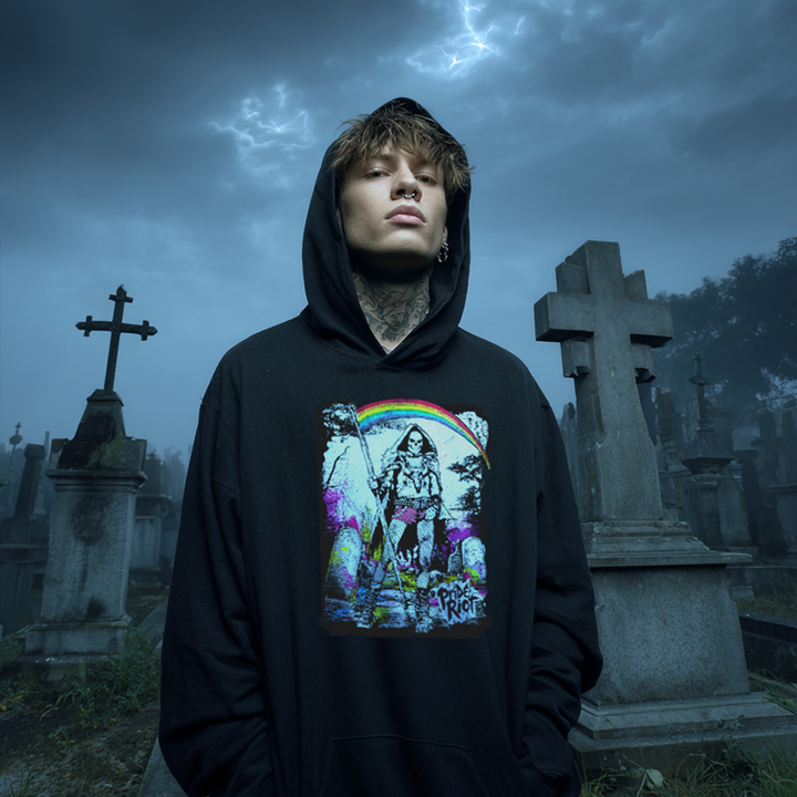 Rainbow Reaper Hoodie | Queer Goth Punk Pride Apparel | Pride Riot