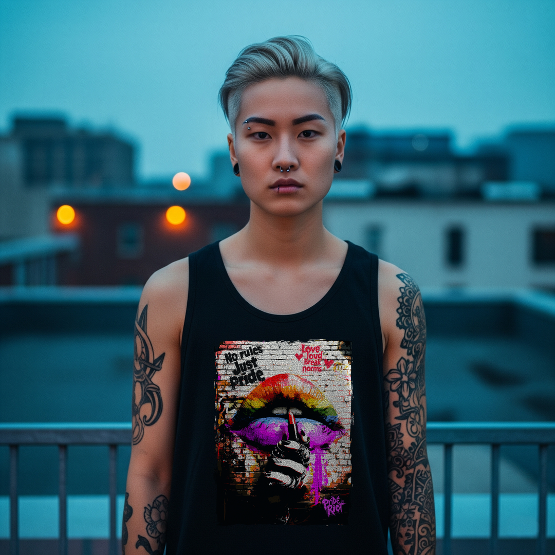 No Rules Just Pride – Rainbow Lip Unisex Tank Top | LGBTQ+ Summer Punk Gear