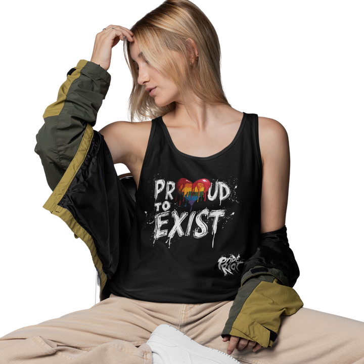 Bleeding Hearts Proud to Exist (Dark) — Tank — worn, PRIDE RIOT®