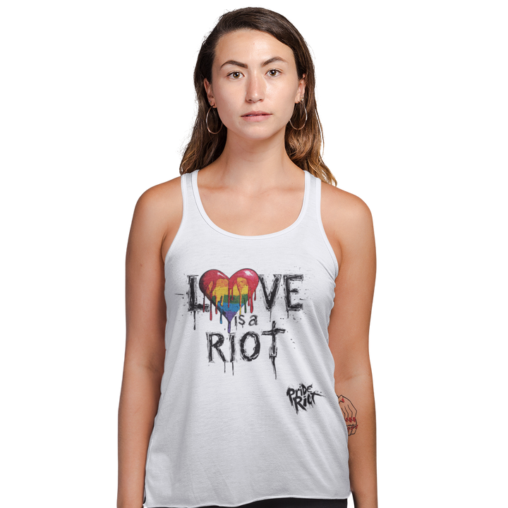 Bleeding Hearts Love is a Riot (Light) — Tank — worn, PRIDE RIOT®