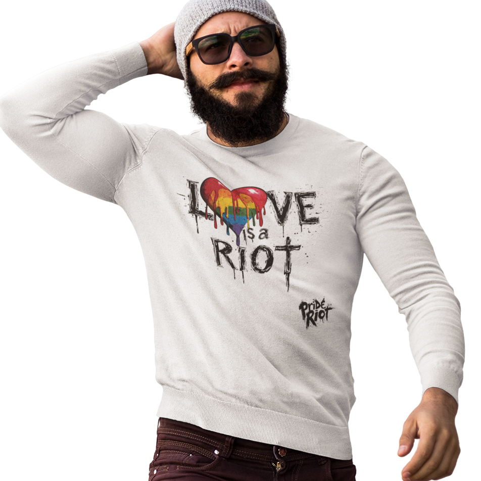 Bleeding Hearts Love is a Riot (Light) — Sweatshirt — worn, PRIDE RIOT®