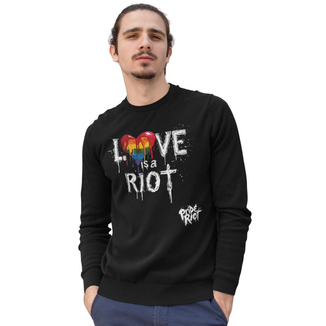 Bleeding Hearts Love is a Riot (Dark) — Sweatshirt — worn, PRIDE RIOT®
