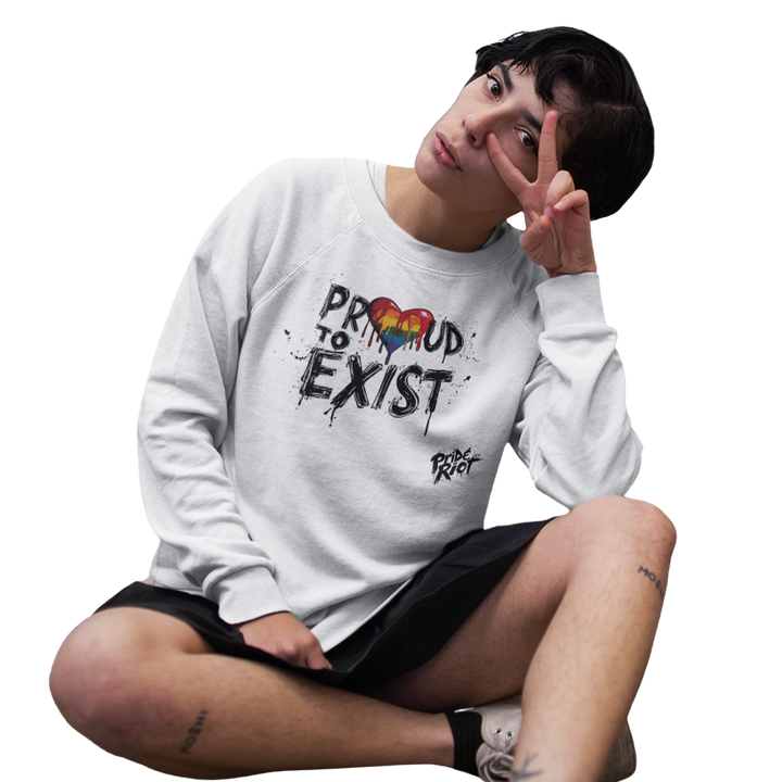 Bleeding Hearts Proud to Exist (Light) — Sweatshirt — worn, PRIDE RIOT®