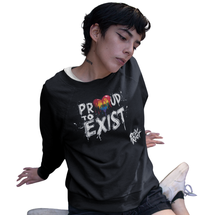 Bleeding Hearts Proud to Exist (Dark) — Sweatshirt — worn, PRIDE RIOT®