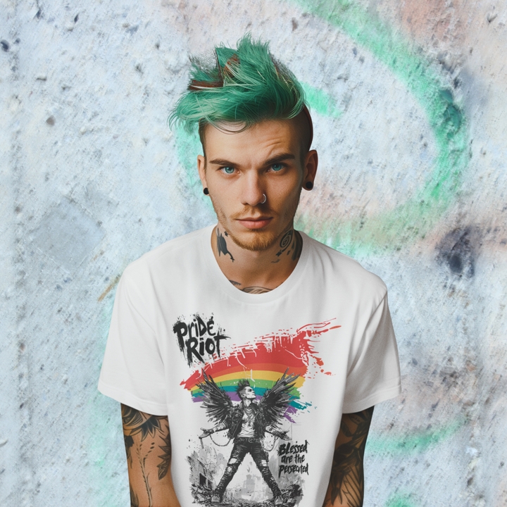 Blessed Are the Persecuted – Queer Punk Angel Tee (Bella + Canvas 3001)
