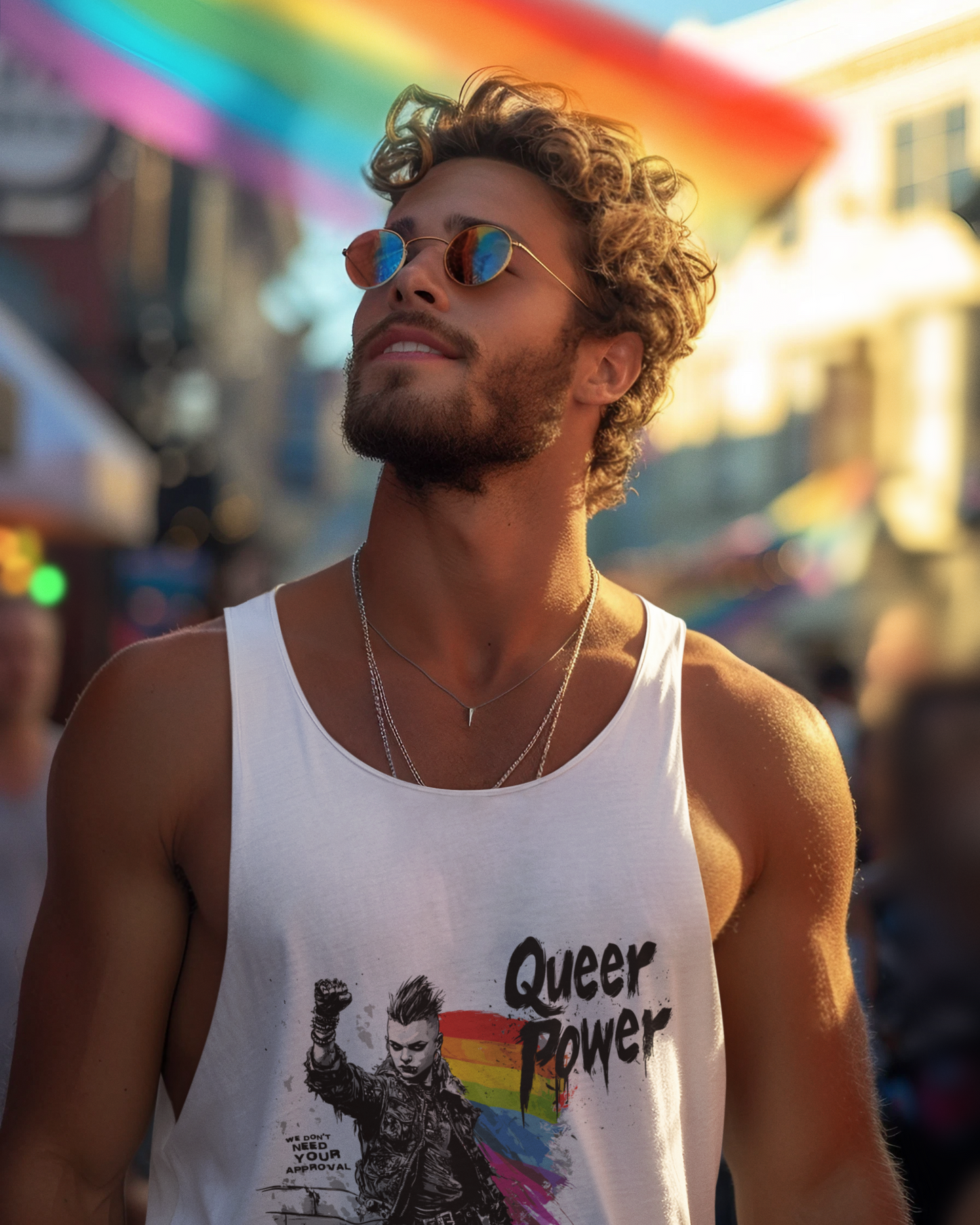 QUEER POWER Tank Top – Light Edition | Unisex LGBTQ+ Pride Muscle Shirt for Protests, Festivals & Bold Living