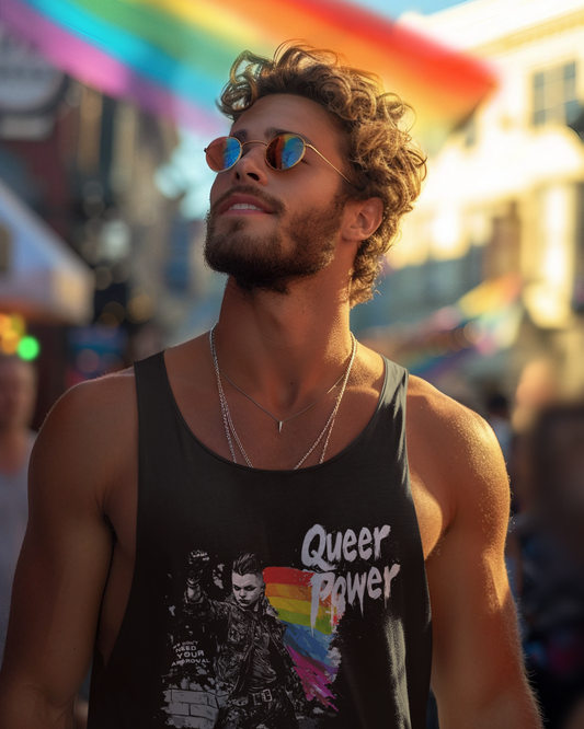 QUEER POWER Tank Top – Dark Edition | Unisex LGBTQ+ Pride Muscle Shirt for Summer Protest, Streetwear & Bold Living