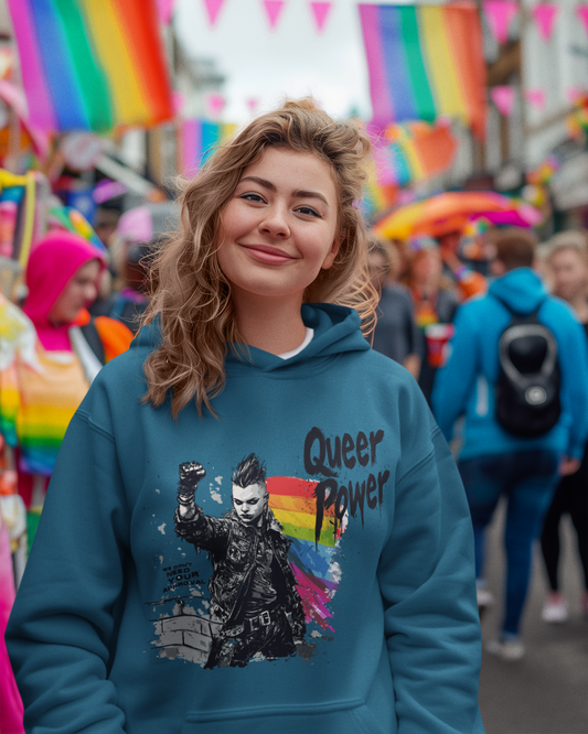 QUEER POWER Hoodie – Light Edition | LGBTQ+ Pride Sweatshirt, Unisex Fit, Punk Streetwear for Protest & Everyday Rebellion