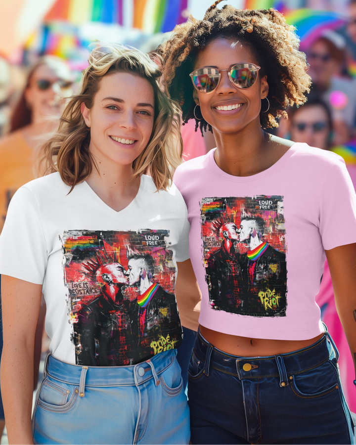 Punk Rock Kiss V-Neck Tee – Queer Rebel Cut | Pride Riot