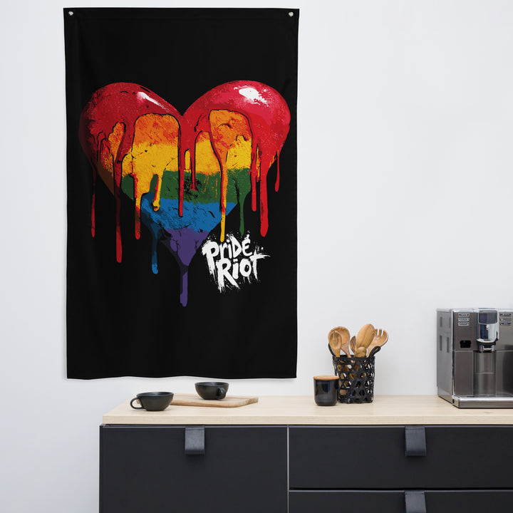 Bleeding Heart Horizontal Wall Flag | LGBTQ+ Black Pride Banner with Rainbow Drip Heart