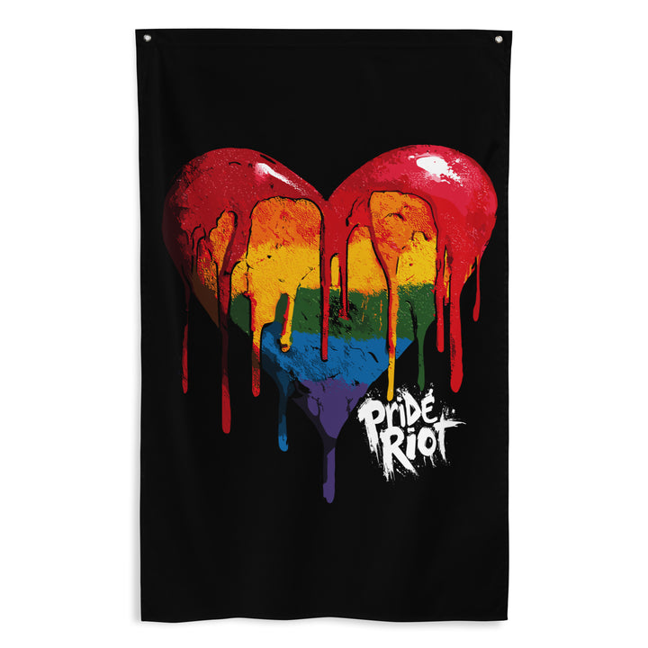 Bleeding Heart Horizontal Wall Flag | LGBTQ+ Black Pride Banner with Rainbow Drip Heart