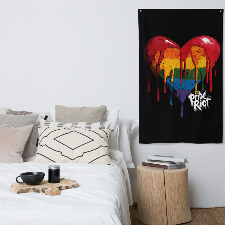 Bleeding Heart Horizontal Wall Flag | LGBTQ+ Black Pride Banner with Rainbow Drip Heart