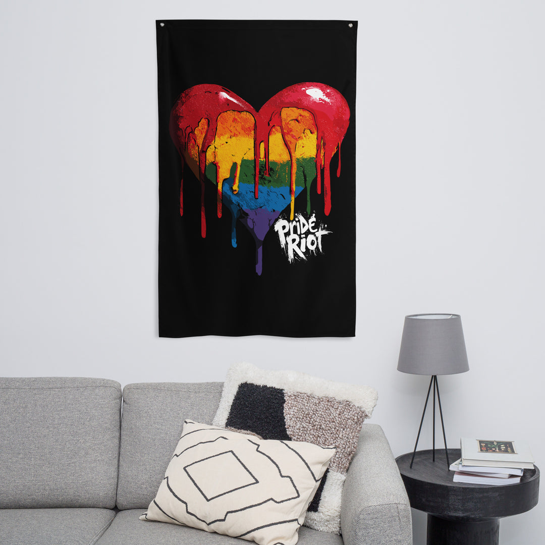 Bleeding Heart Horizontal Wall Flag | LGBTQ+ Black Pride Banner with Rainbow Drip Heart
