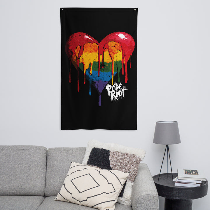 Bleeding Heart Horizontal Wall Flag | LGBTQ+ Black Pride Banner with Rainbow Drip Heart