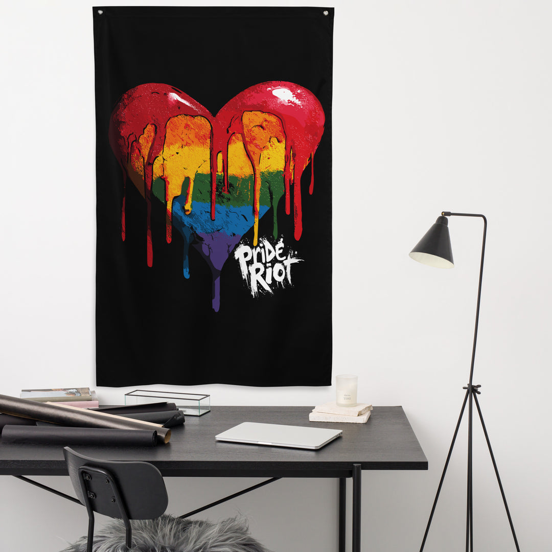 Bleeding Heart Horizontal Wall Flag | LGBTQ+ Black Pride Banner with Rainbow Drip Heart