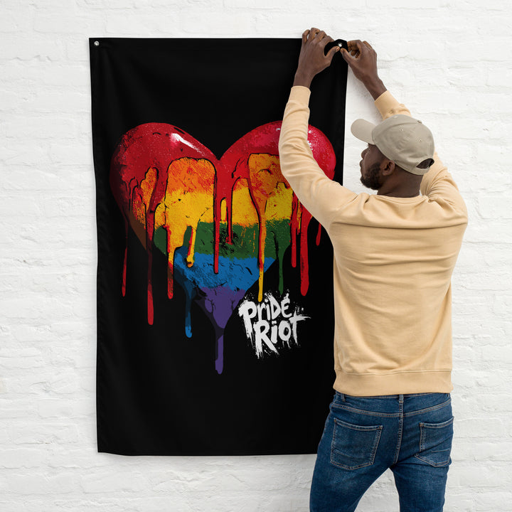 Bleeding Heart Horizontal Wall Flag | LGBTQ+ Black Pride Banner with Rainbow Drip Heart