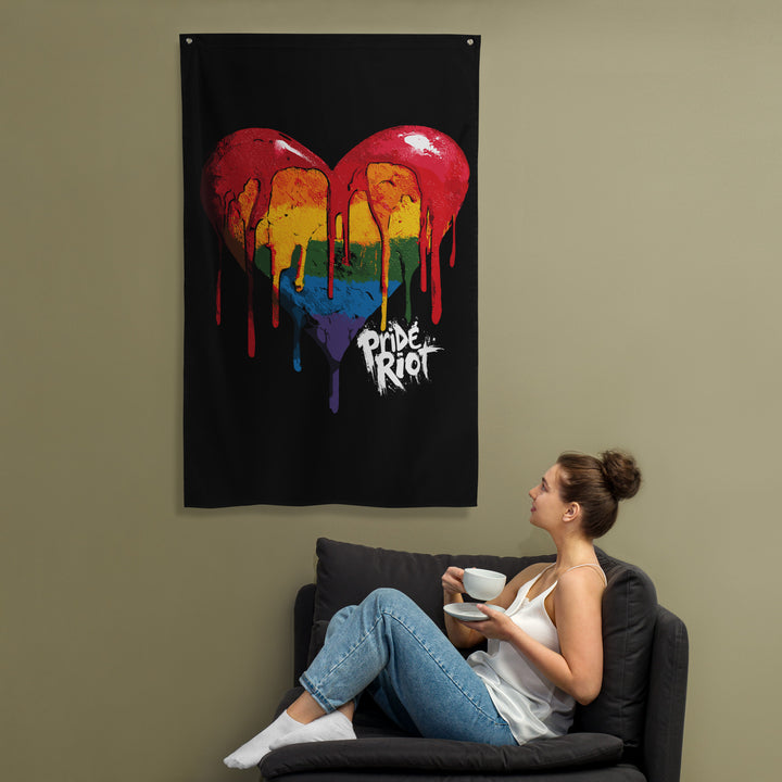 Bleeding Heart Horizontal Wall Flag | LGBTQ+ Black Pride Banner with Rainbow Drip Heart