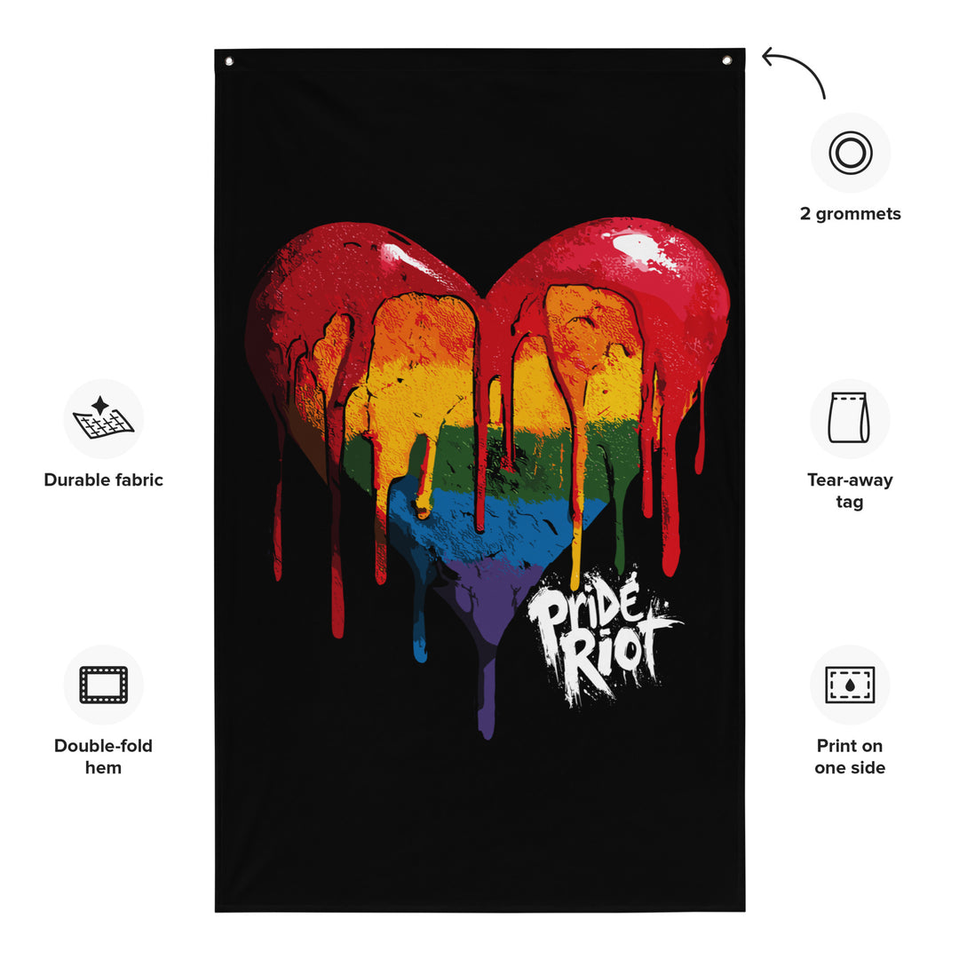 Bleeding Heart Horizontal Wall Flag | LGBTQ+ Black Pride Banner with Rainbow Drip Heart