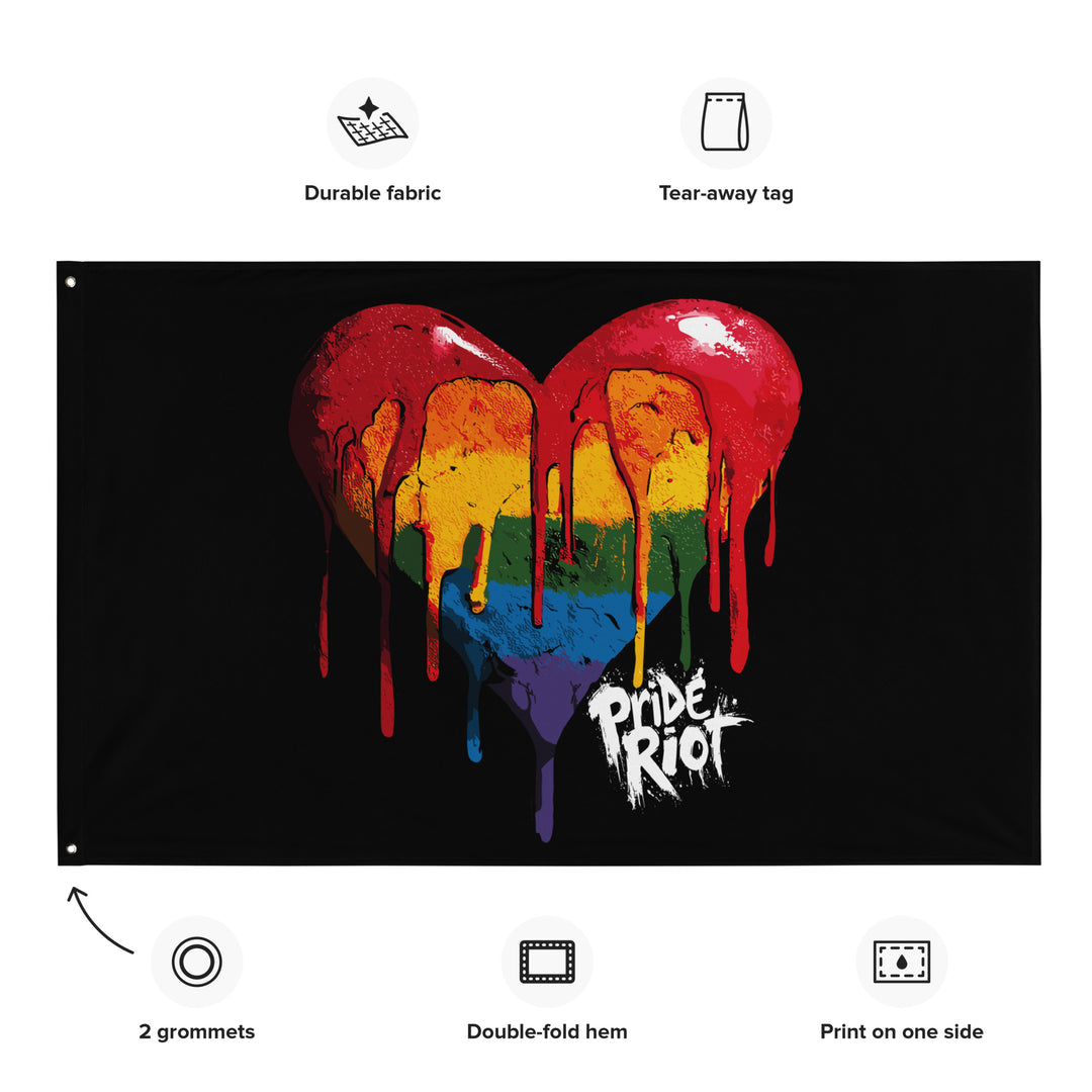 Bleeding Heart Horizontal Pride Flag | LGBTQ+ Black Banner for Queer Rage, Rebellion & Sacred Space