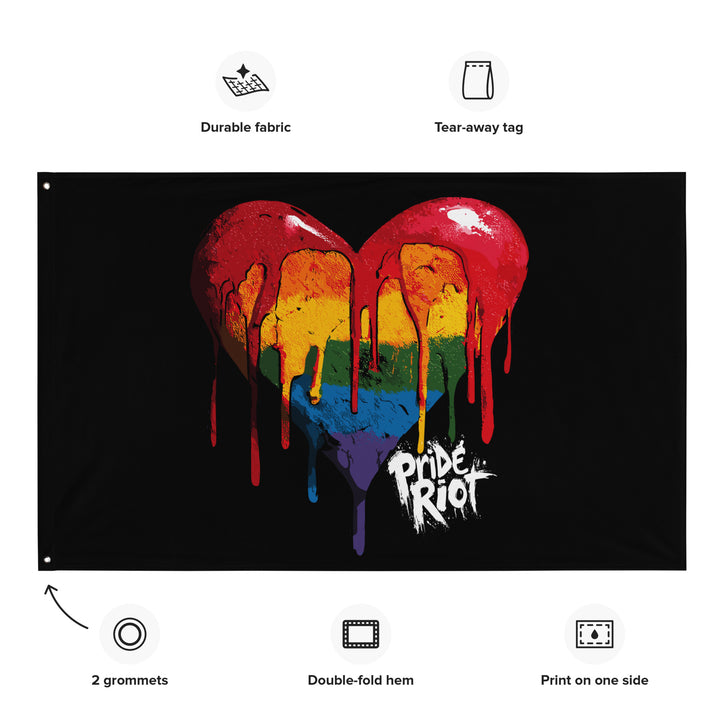 Bleeding Heart Horizontal Pride Flag | LGBTQ+ Black Banner for Queer Rage, Rebellion & Sacred Space