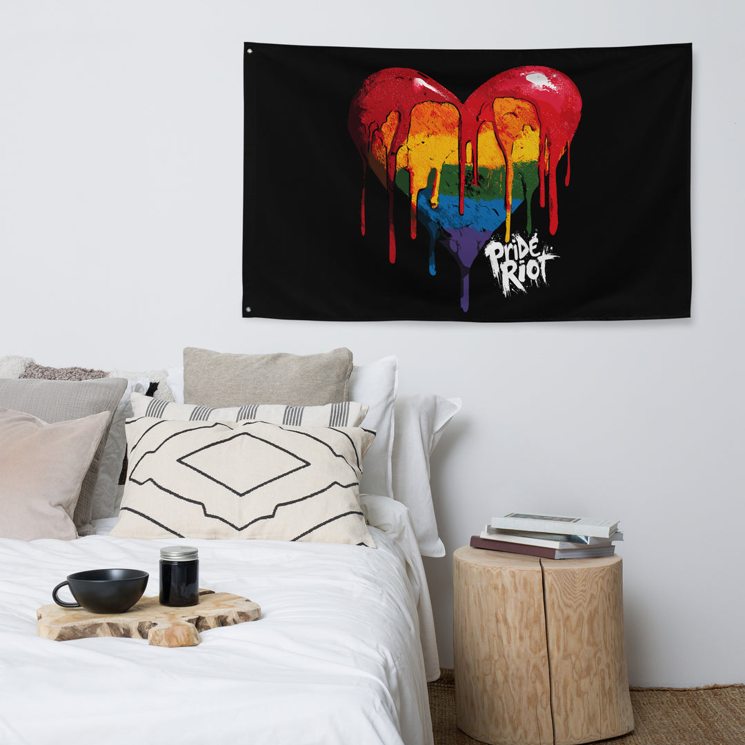 Bleeding Heart Horizontal Pride Flag | LGBTQ+ Black Banner for Queer Rage, Rebellion & Sacred Space
