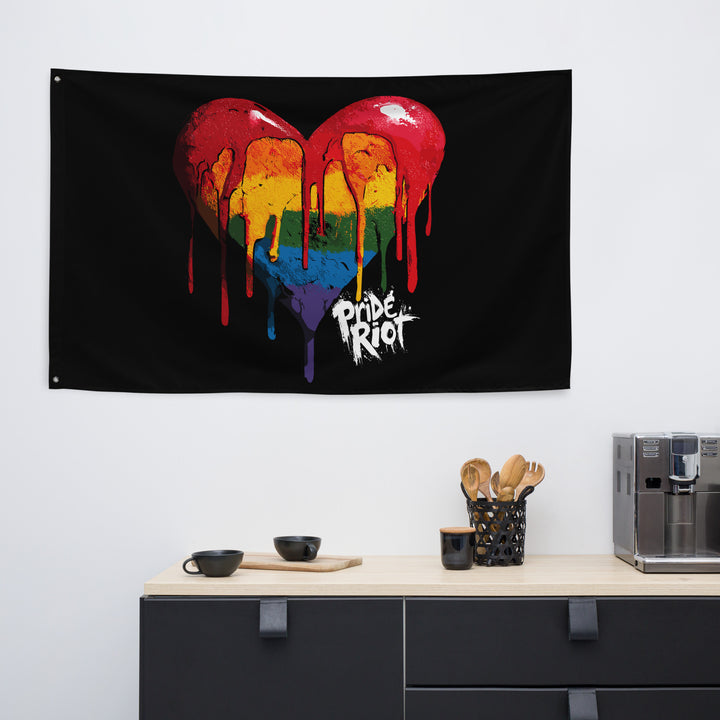 Bleeding Heart Horizontal Pride Flag | LGBTQ+ Black Banner for Queer Rage, Rebellion & Sacred Space